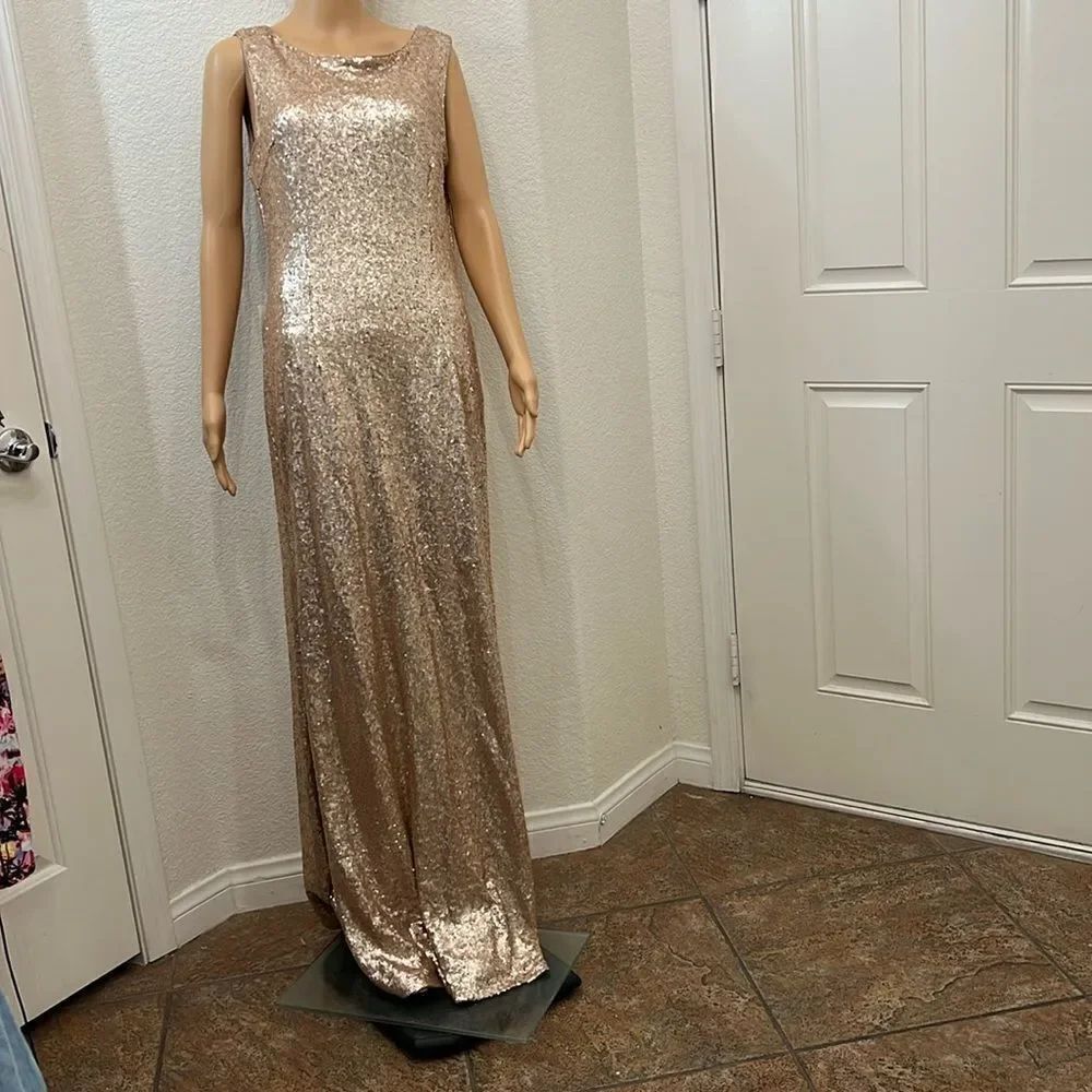Lulus Woman’s Dress Sz XL Elegant Rose Gold Sequin Cocktail Evening Gown Maxi